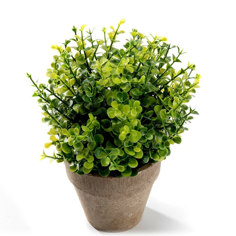 A Mini 9.1" Faux Green Plant Tabletop Arrangement in a Pot